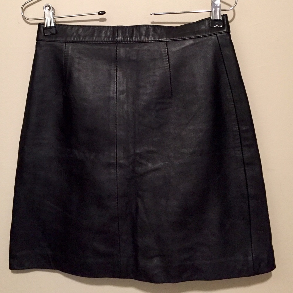 Black real Leather Skirt, above knee, slit in back